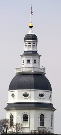 Maryland State House dome, cupola tower, lightning rod
